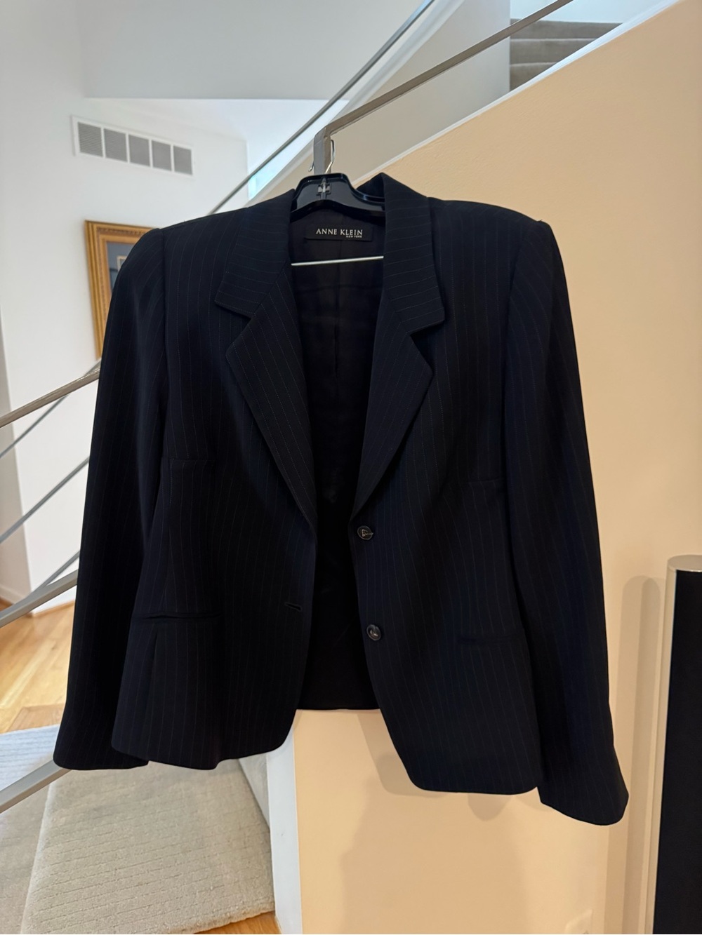 Vintage Anne Klein New York Black Pinstripe Pant Suit Set Size 12